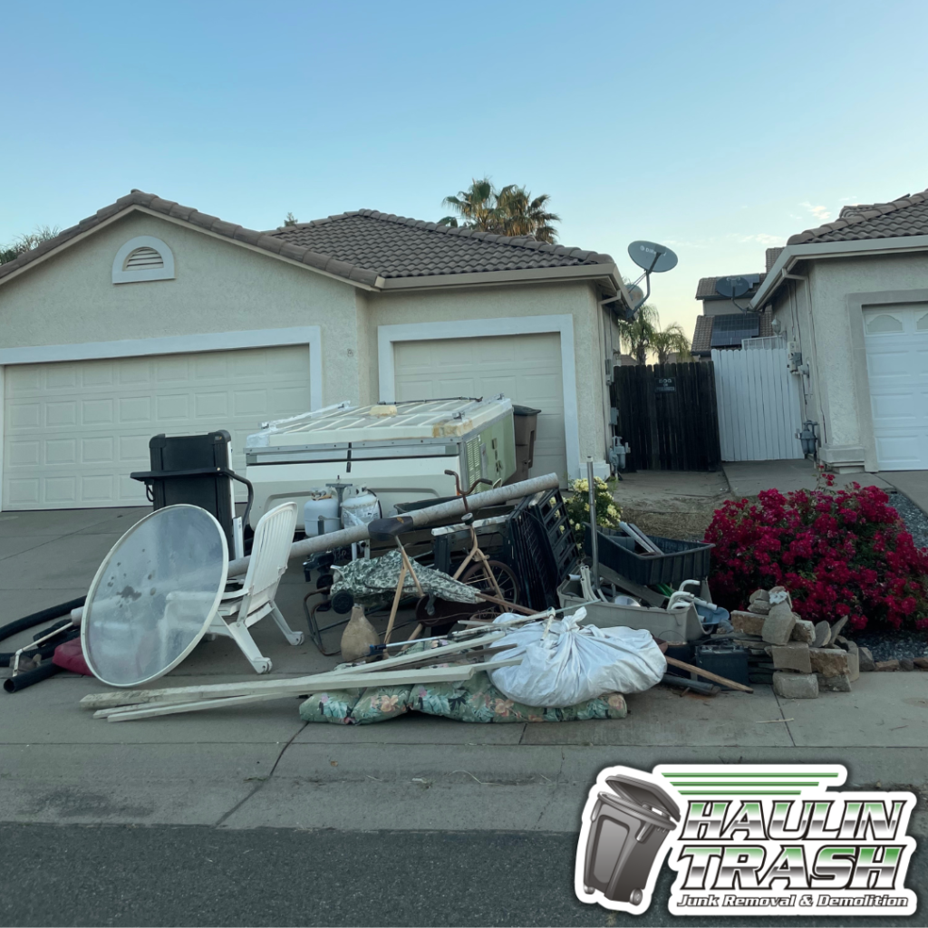 junk in front of a home in lincoln ca 95648